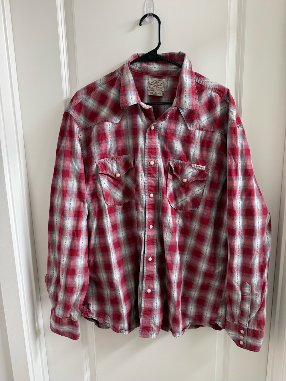 Lucky Brand Red and White Plaid Western Button-Up Shirt